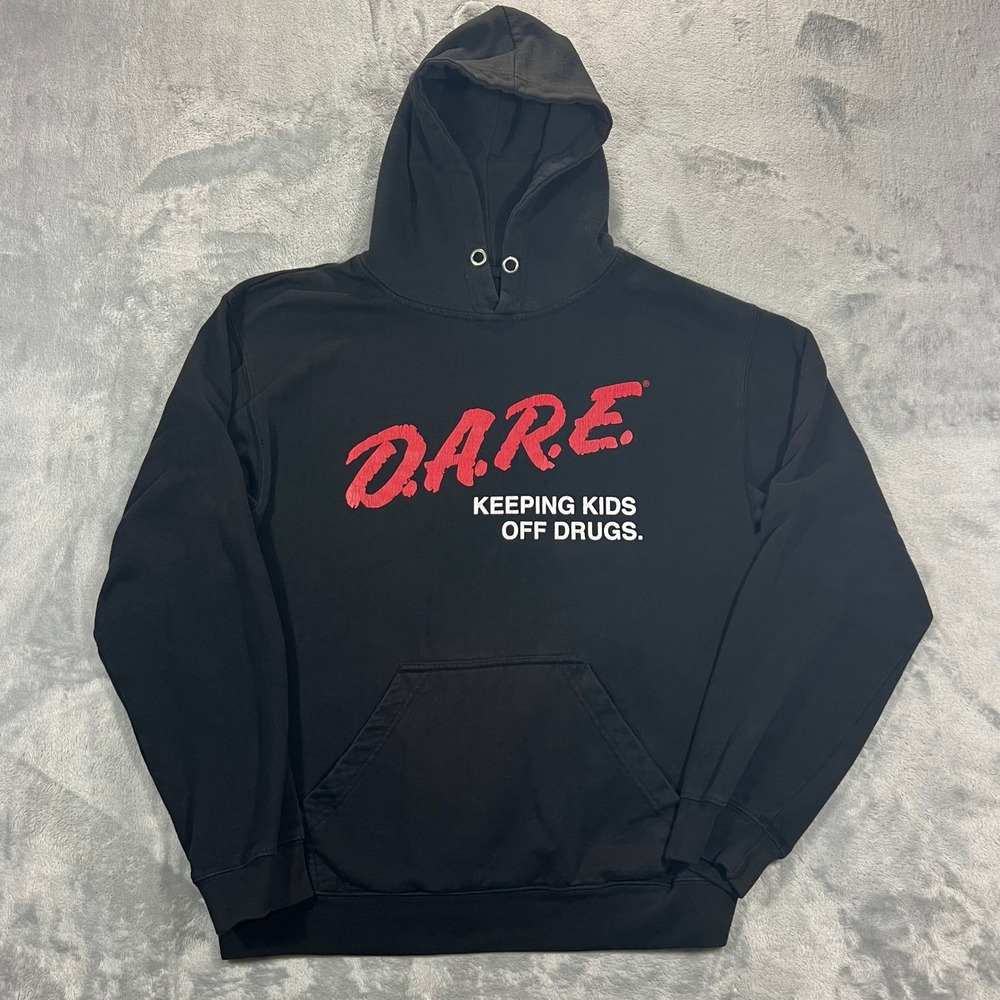DARE Hoodie Keeping Kids Off Drugs Adult Size M Black Graphic Pullover LS Police